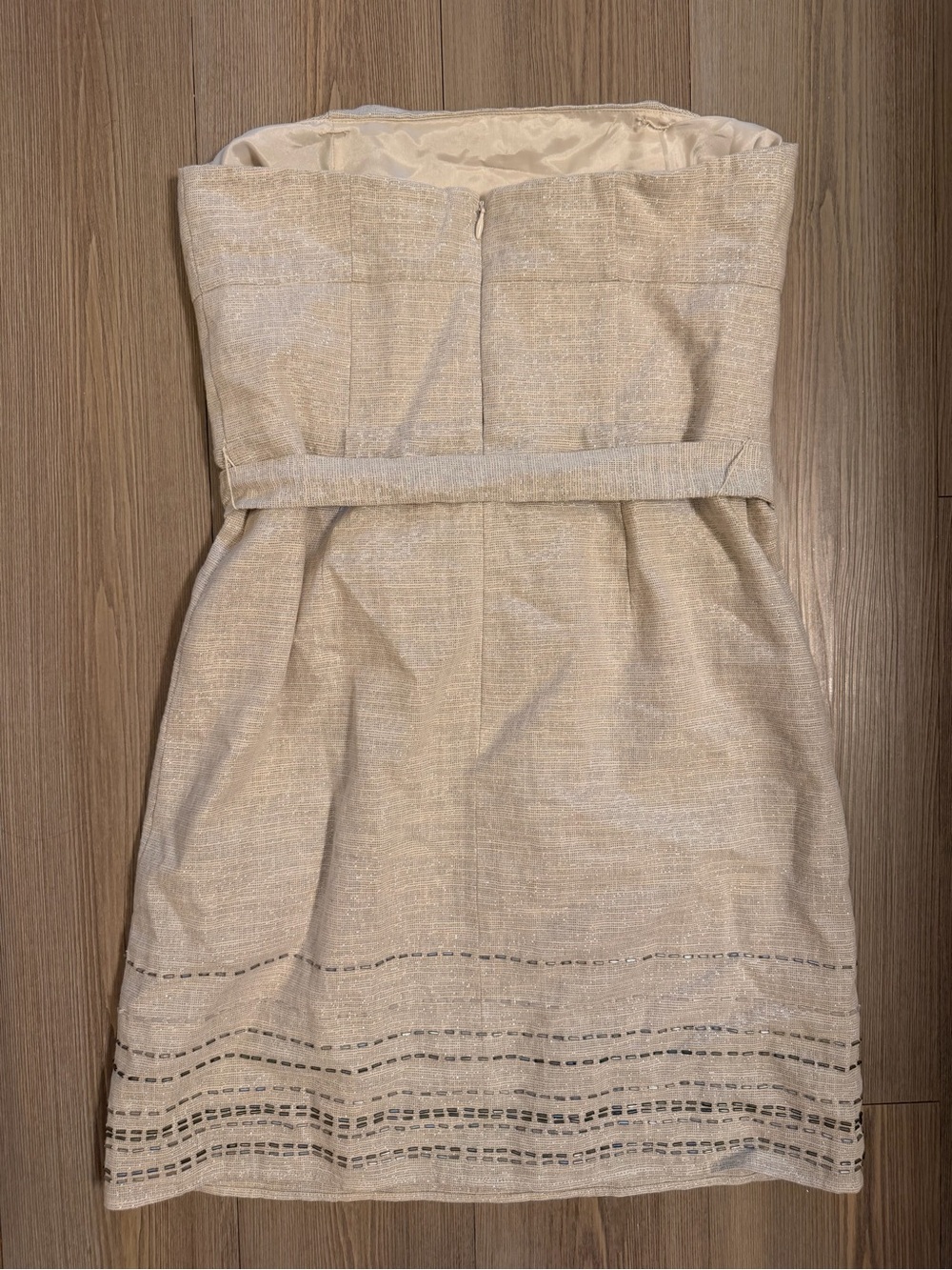LOFT Women’s Petite Strapless Shimmery Gray Linen-Blend Tie-Waist Dress size 2 - Picture 8 of 11